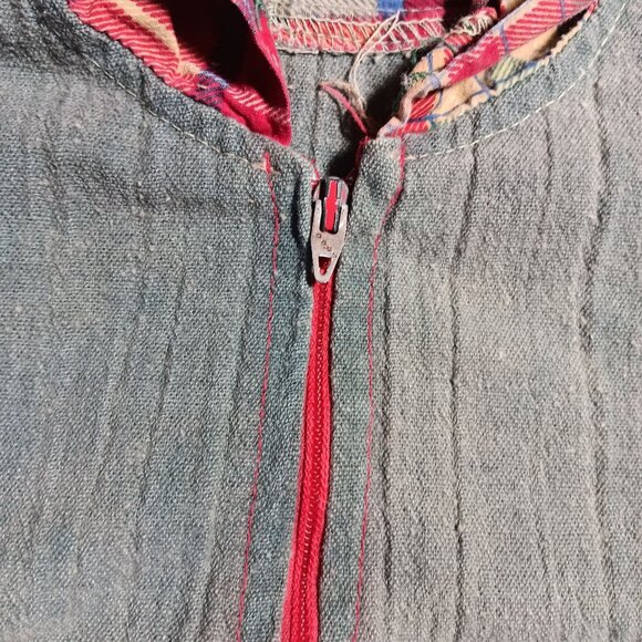 Vintage 70's Girls Jacket 4T Patchwork Hooded Pullover With Zipper & Pocket - Picture 6 of 8